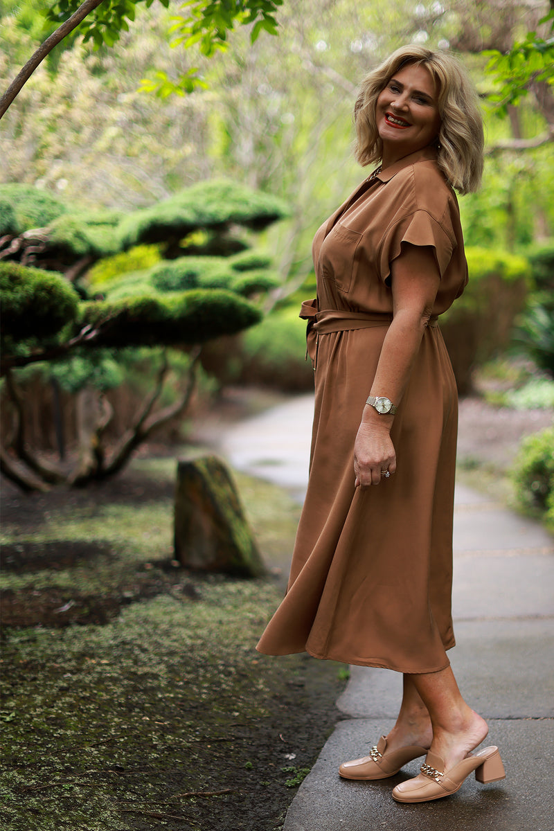Audrey Collared Dress | Tan