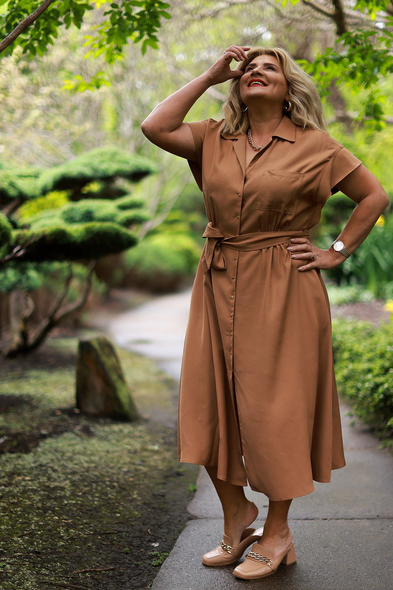 Audrey Collared Dress | Tan