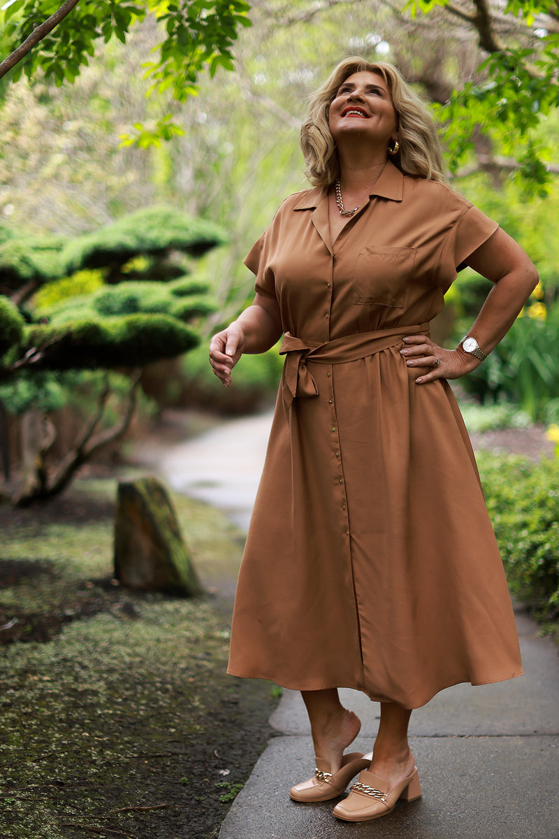 Audrey Collared Dress | Tan
