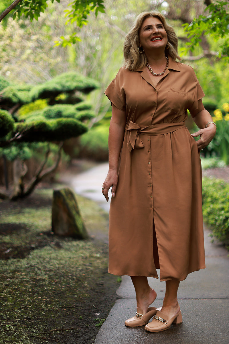 Audrey Collared Dress | Tan