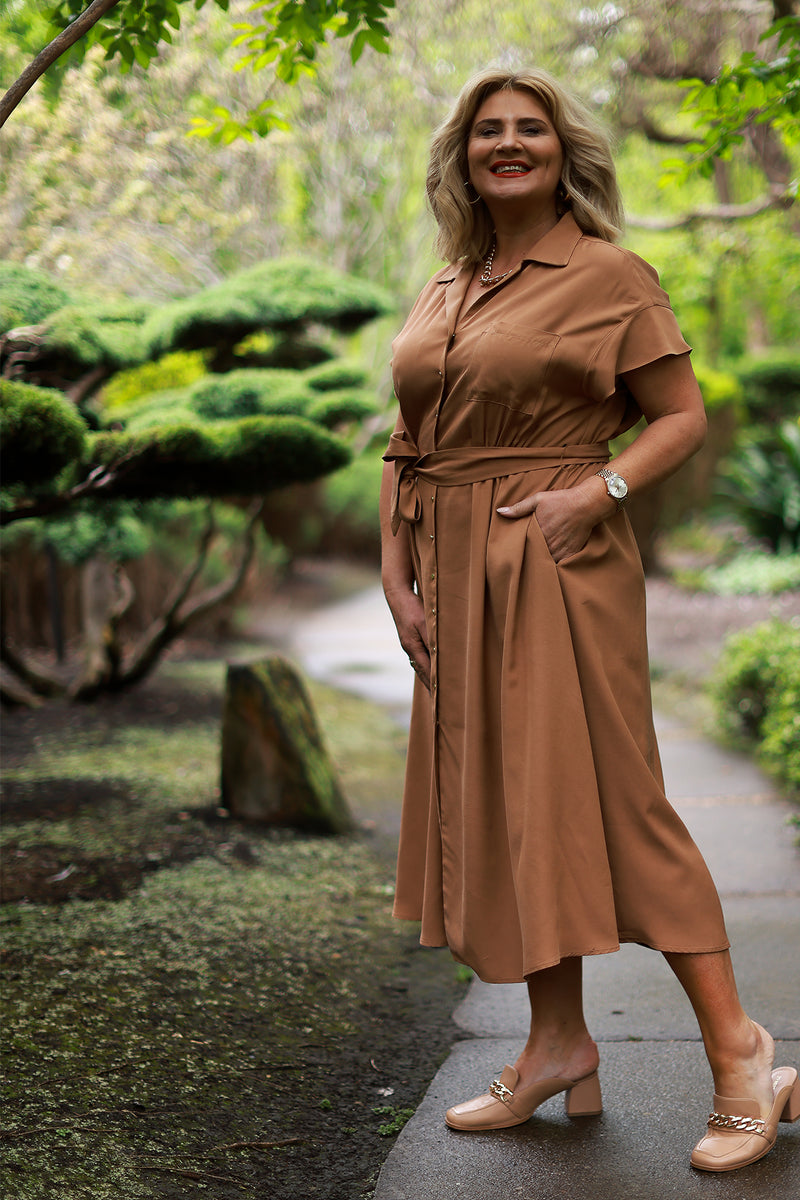 Audrey Collared Dress | Tan
