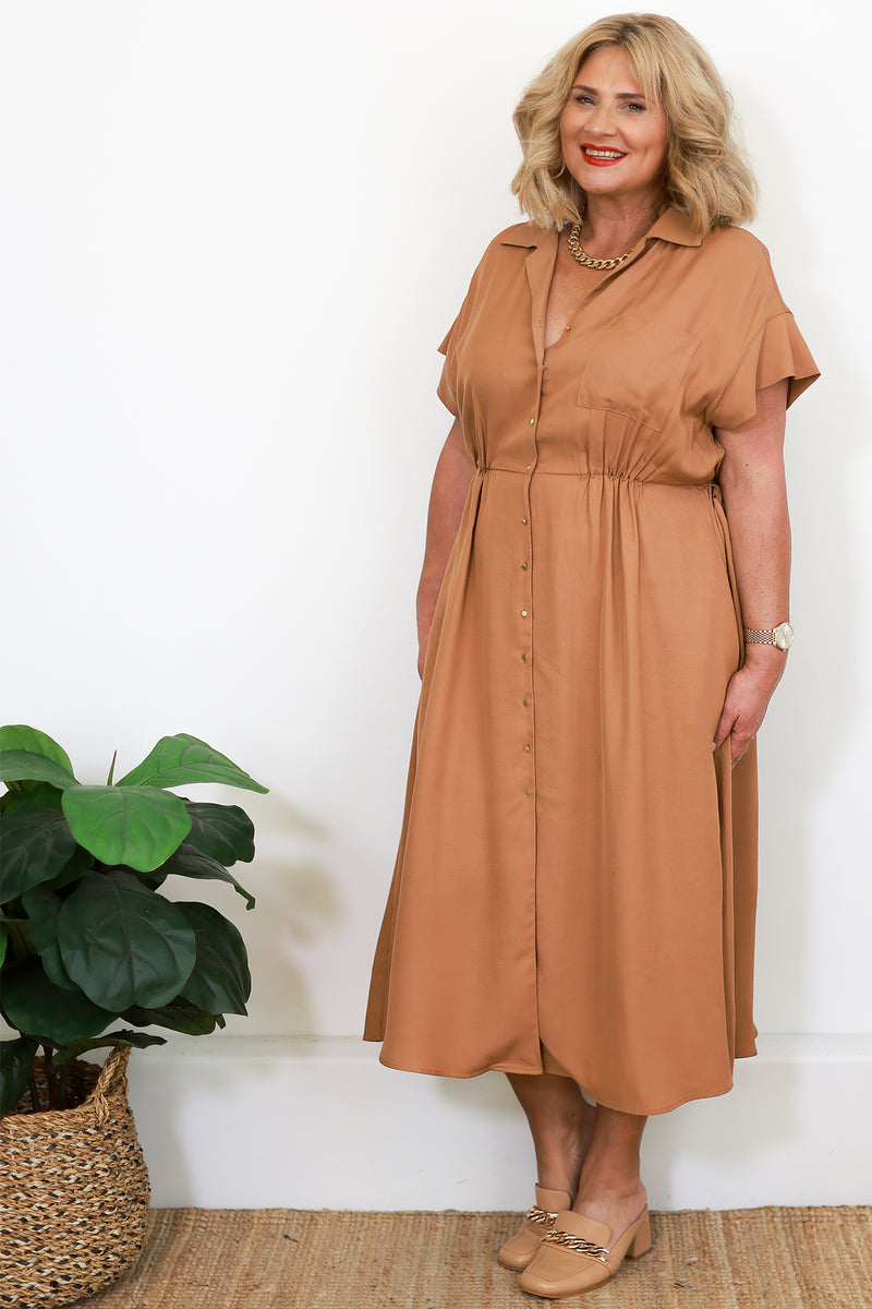 Audrey Collared Dress | Tan