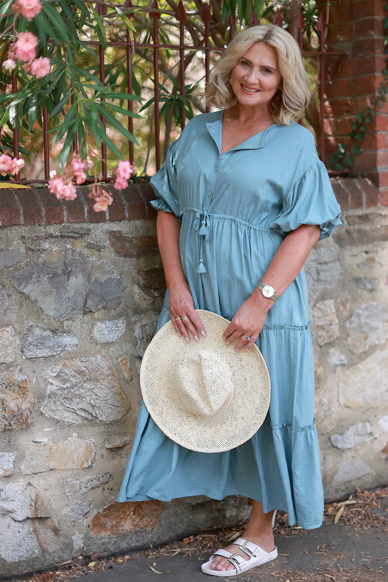 Pippa Ruffle Maxi Dress, Dusty Green